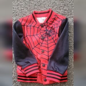 Boys Red and Black Spider bomber jacket.